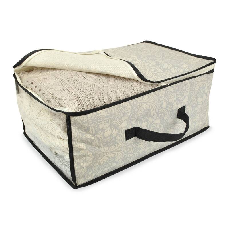 Set of 2 Gray Damask Soft Storage Bins w/ Zipper Closure 18