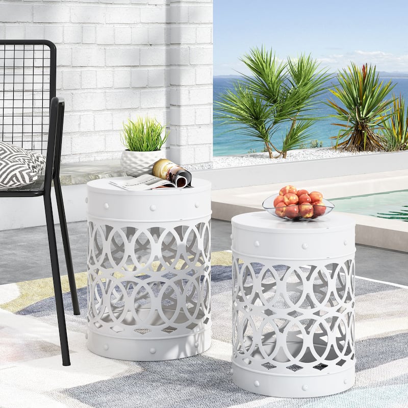 Mellie Outdoor Outdoor Metal Side Tables (Set of 2) by Christopher Knight Home - White