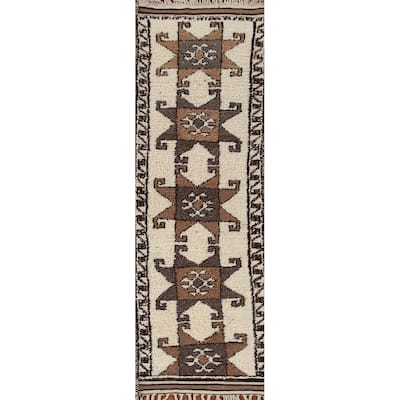 Vegetable Dye Plush Kurdish Turkish Runner Rug Handmade Wool Carpet - 3'1"x 11'3"