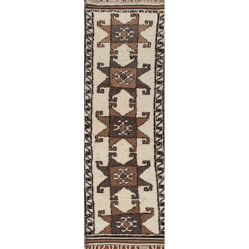 Vegetable Dye Plush Kurdish Turkish Runner Rug Handmade Wool Carpet - 3'1"x 11'3"