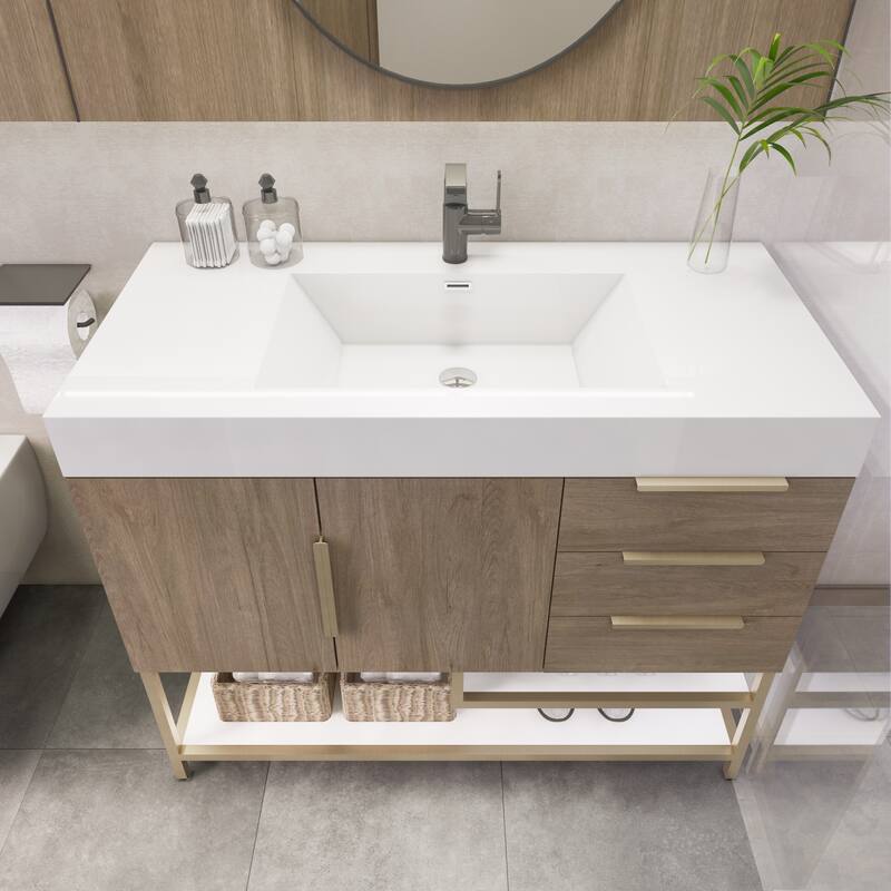 Noble 42" Free Standing Vanity (R Drawer) with Reinforced Acrylic Sink - 42" Width