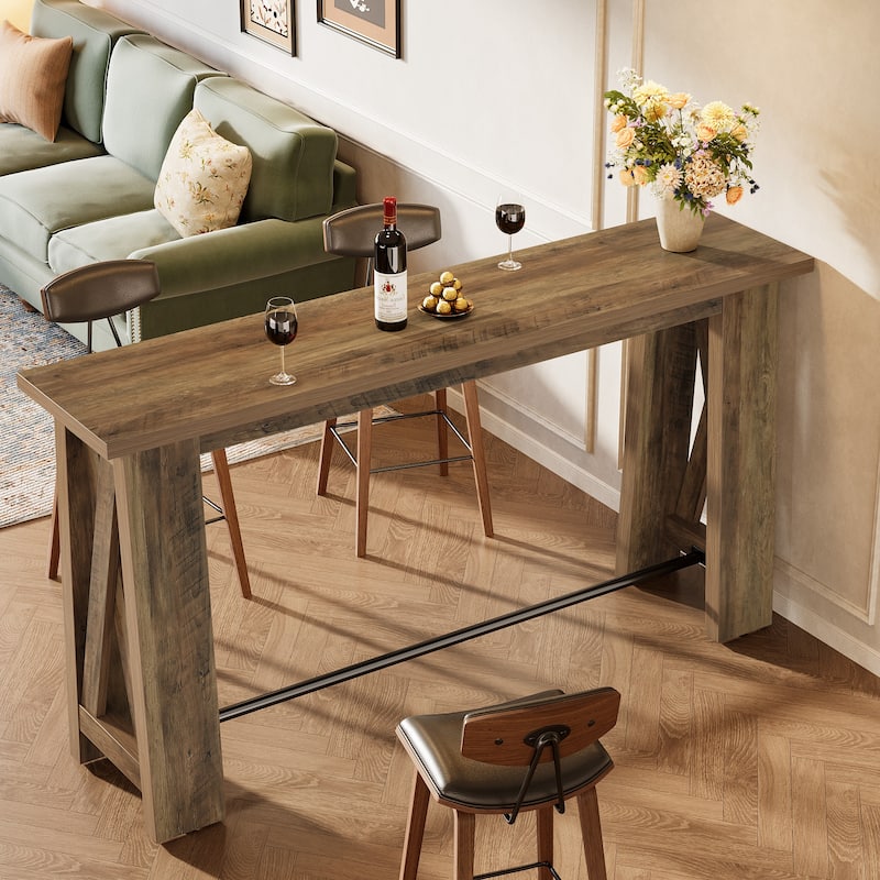 Bar Table, Counter Height Pub Table, 63" Rectangular High Top Kitchen Dining Tables for Dining Room, Living Room, Bistro