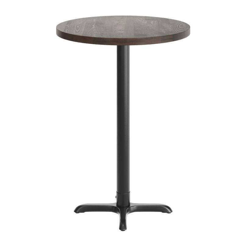 Round Solid Wood Commercial Tabletop with 22" x 22" Bar Height X-Base - 30"W x 30"D x 43.5"H