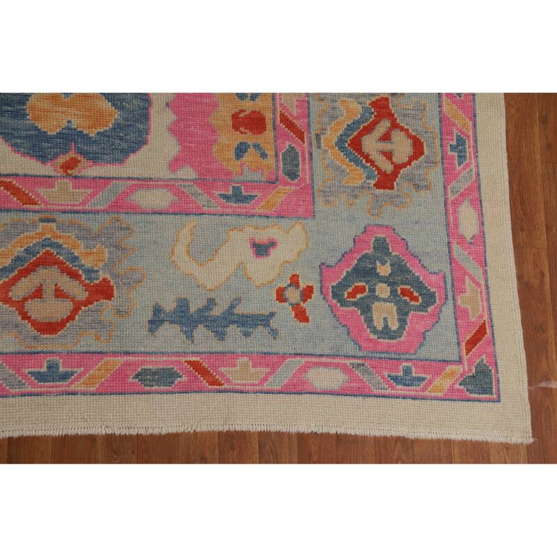 Hand Knotted Oriental 100% Wool Carpet Transitional All-Over Beige & Ivories Oushak Area Rug - 12' 3'' X 9' 3''