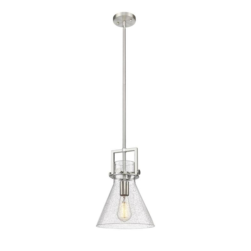 Innovations Lighting Newton Cone - 1 Light 10" Stem Hung Pendant - Satin Nickel/Seedy