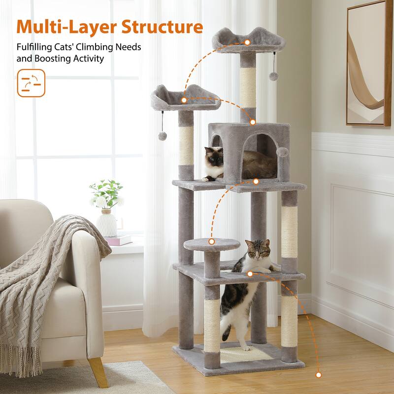 63" Indoor Large Cat Tree Cat Tower with Scratching Pad and Cozy Condo