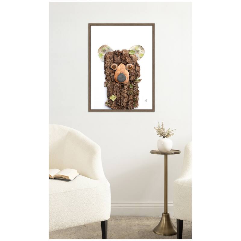 Kate and Laurel Bear with Green by Madeline Jeppesen Framed Canvas Wall Art Print