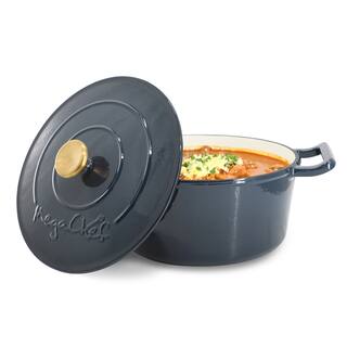 5.3Q Round Enameled Self Basting Lid Dual Handle Cast Iron Casserole in Deep Blue