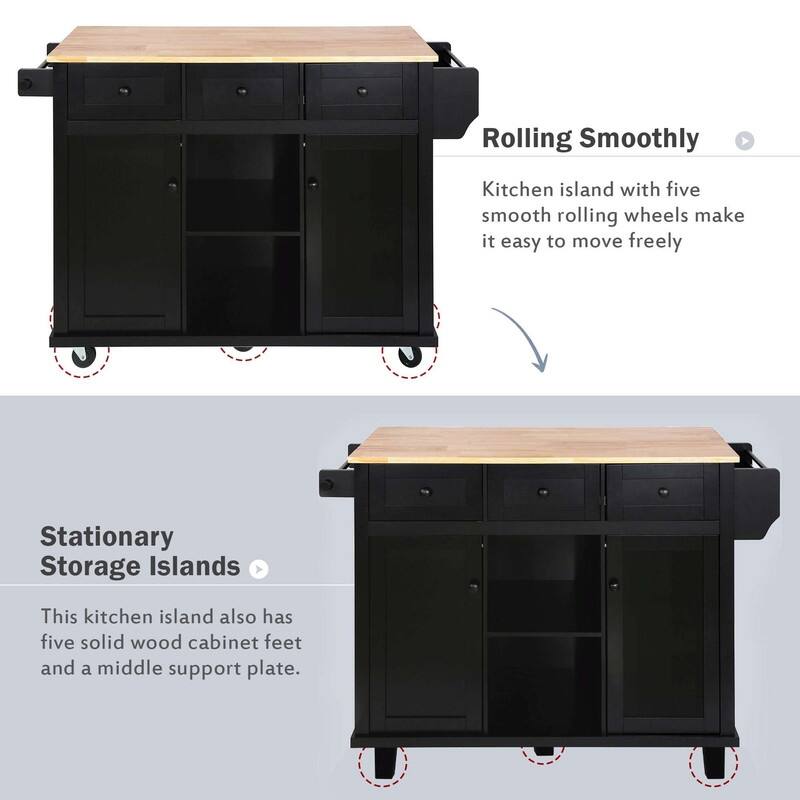 53-inch Width Kitchen Island with Drop-Leaf Countertop