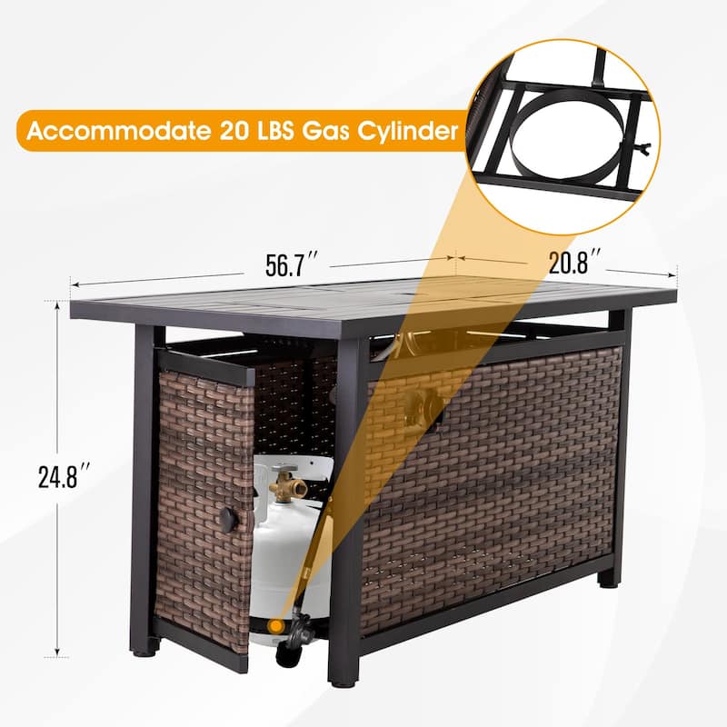 Outdoor Propane Fire Pit Table - 32/45/56 Inch, 50,000 BTU, Rattan/Black Finish, Includes Lid & Fire Glass