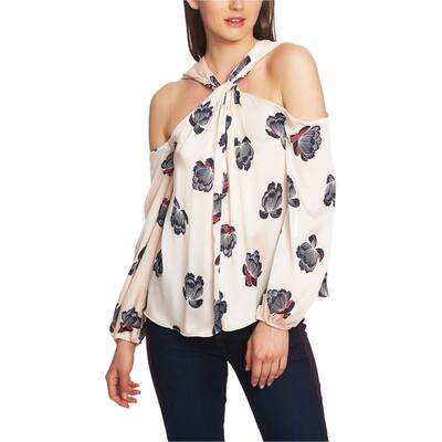 1.State Womens Floral Twist Neck Cold Shoulder Blouse