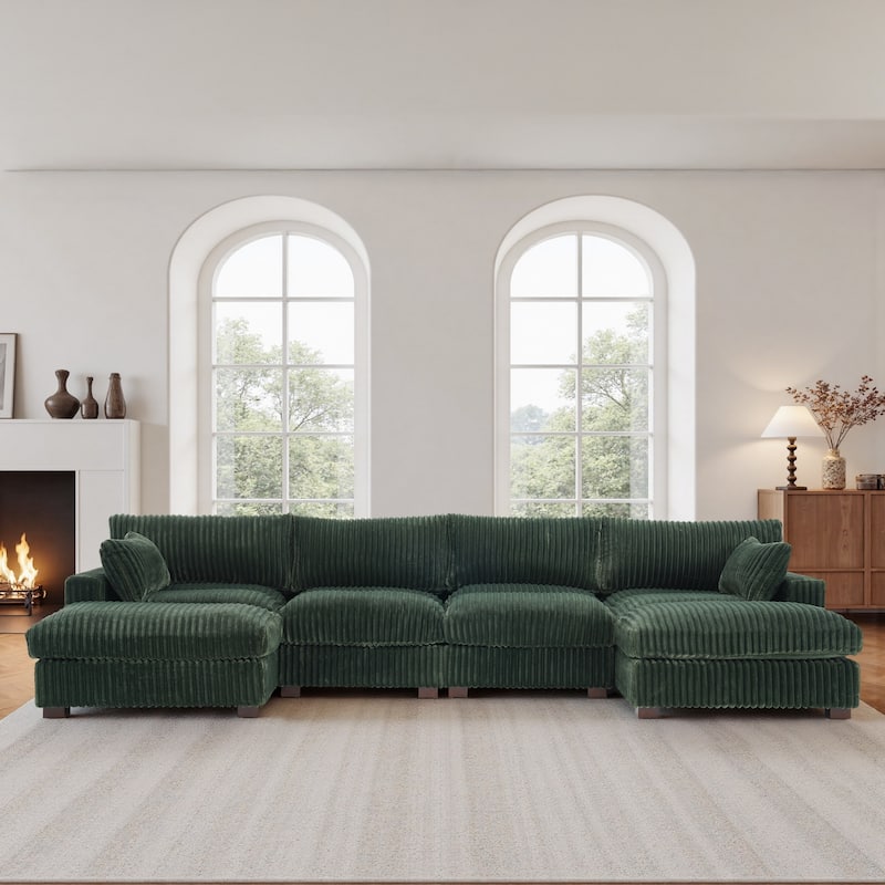 Modern Oversized Plush Corduroy Modular Sectional Sofa with 2 Ottomans
