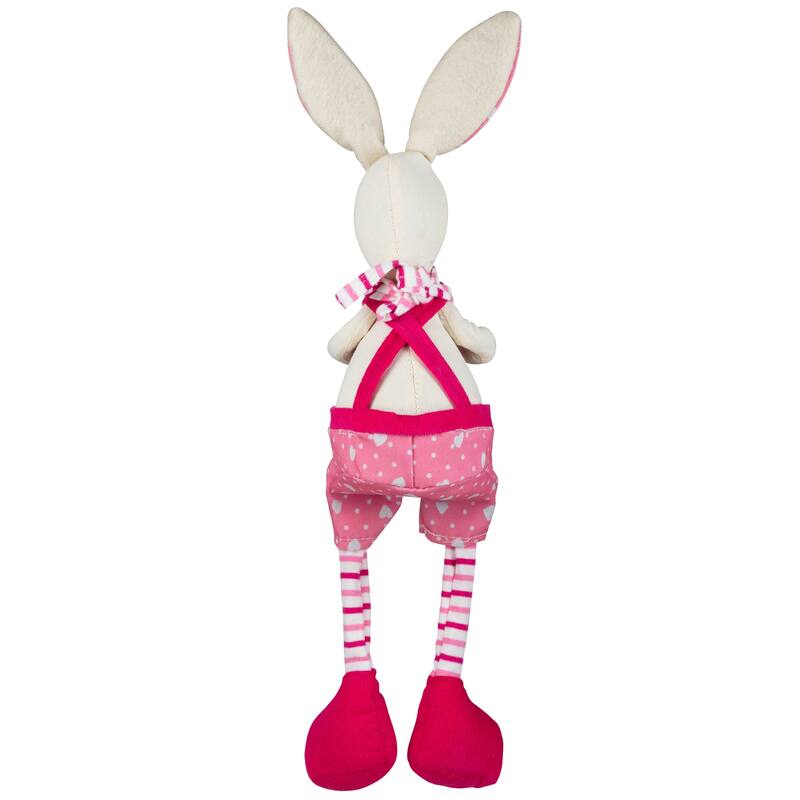 Boy Sitting Easter Rabbit Decoration with Dangling Legs - 16.5" - Pink and Cream