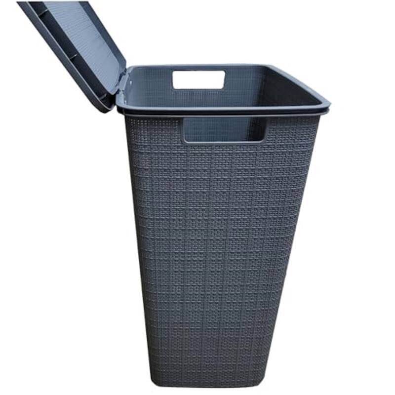 YBM Home Plastic Rattan Laundry Hamper Basket with Hinged Lid, 1663-6