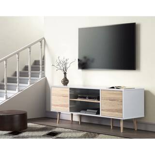TV Stand for 60 inch TV Entertainment Center,White & Oak-53 inch