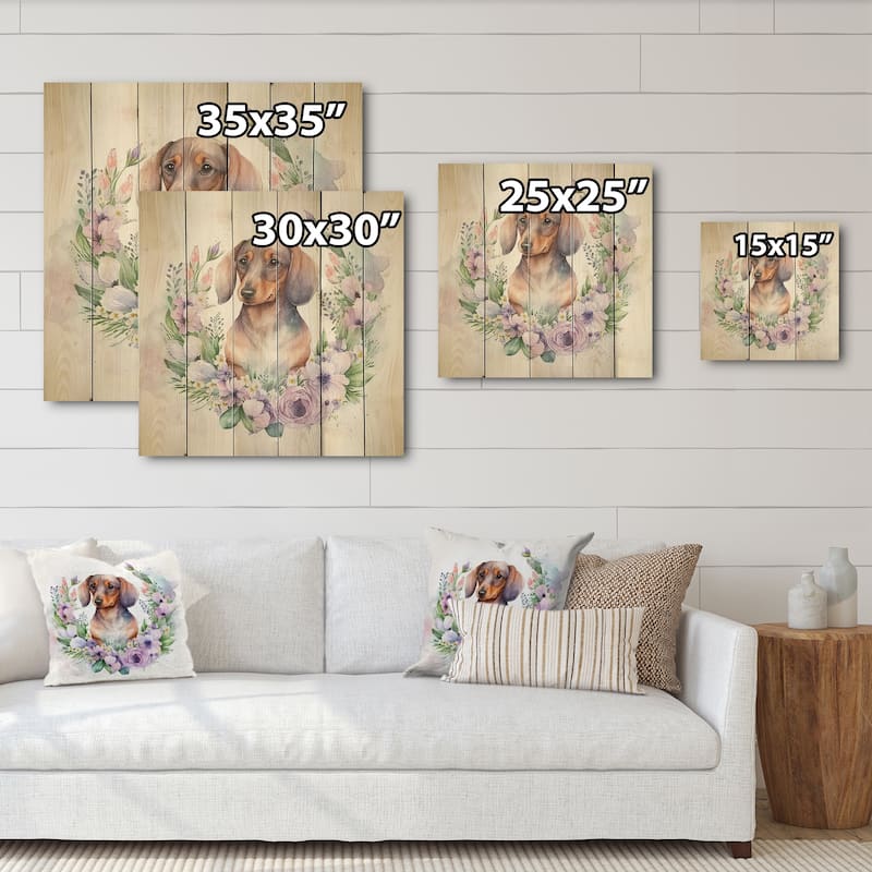 Designart 'Monochrome Dachshund' Animals Dog Wood Wall Art - Natural Pine Wood