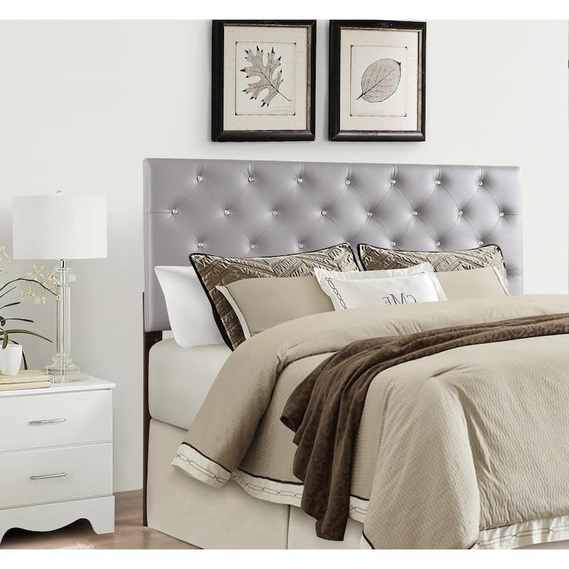 Queen Bed Headboard in Light Grey with Adjustable Height and Faux Leather Cover - LIGHT GREY