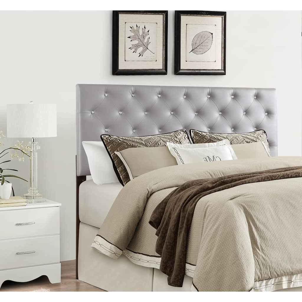 Queen Bed Headboard in Light Grey with Adjustable Height and Faux Leather Cover