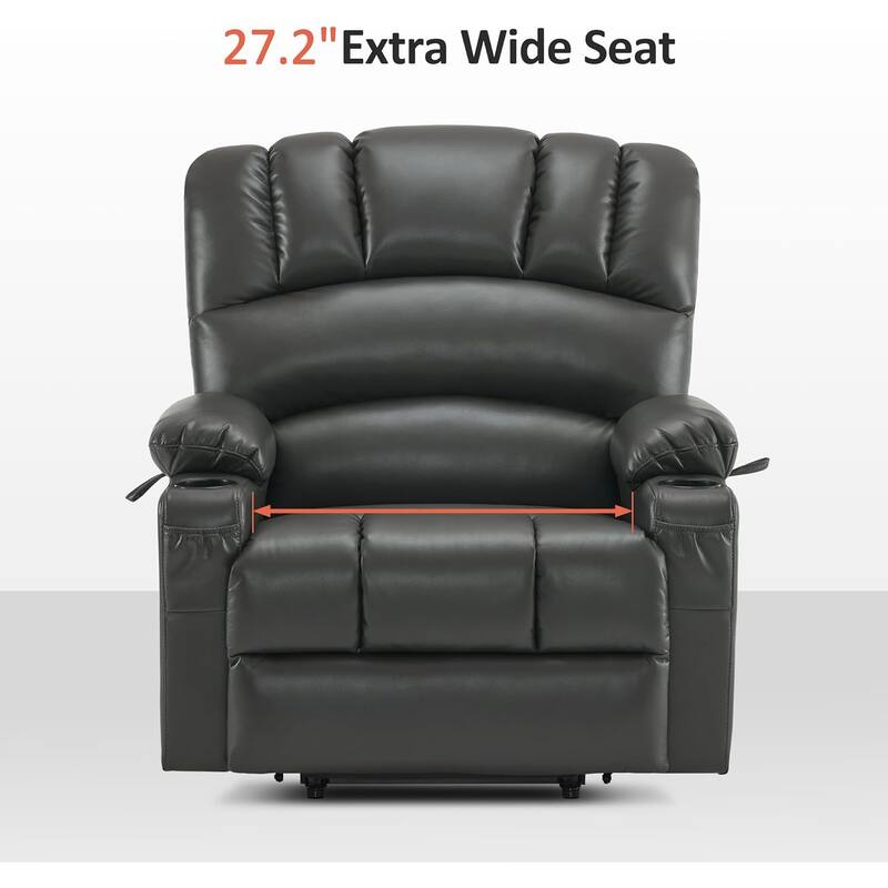 MCombo Large Power Lift Recliner Chair with Massage and Heat, Cup Holders, Side Pockets, Faux Leather R7092 (Large-Wide)