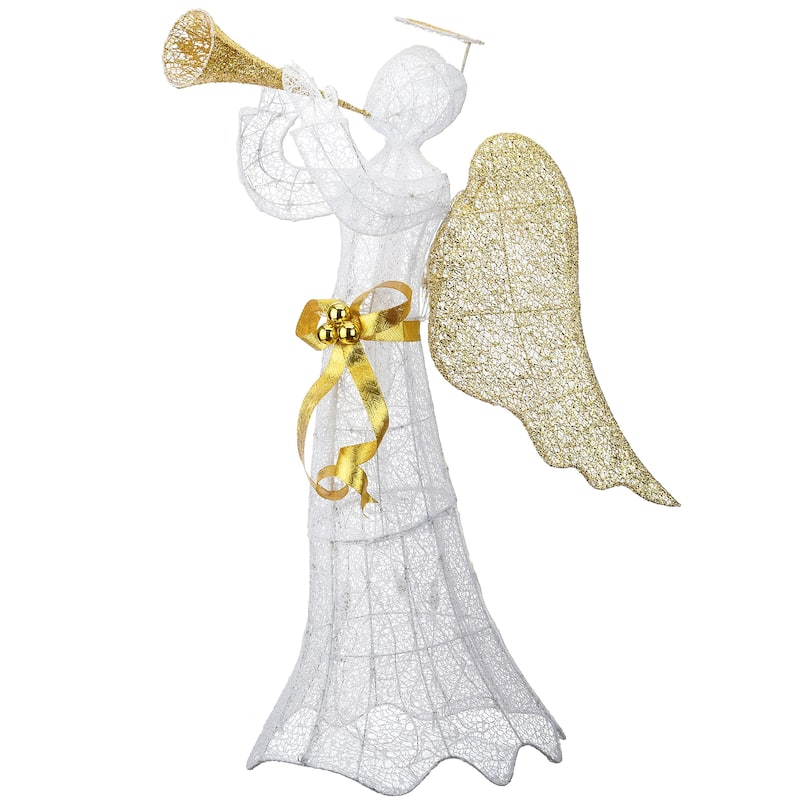 National Tree Company 51 in.Trumpeting Gold and White Angel with Warm White LED Lights - 51 in