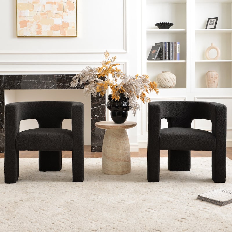 KINWELL 28" Wide Boucle Upholstered Square Armchair (Set of 2)