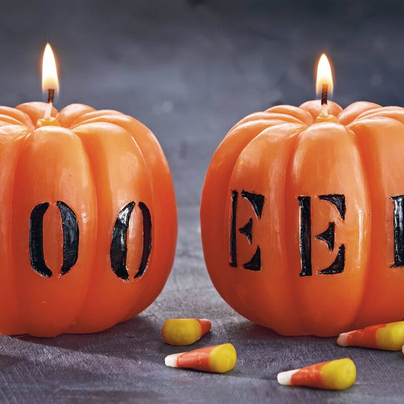 Boo Eek Pumpkin Candle - Sculpted Flame Candle for Halloween, Orange Paraffin Wax, 22hr Burn Time, 3.5" x 3.5" x 3"