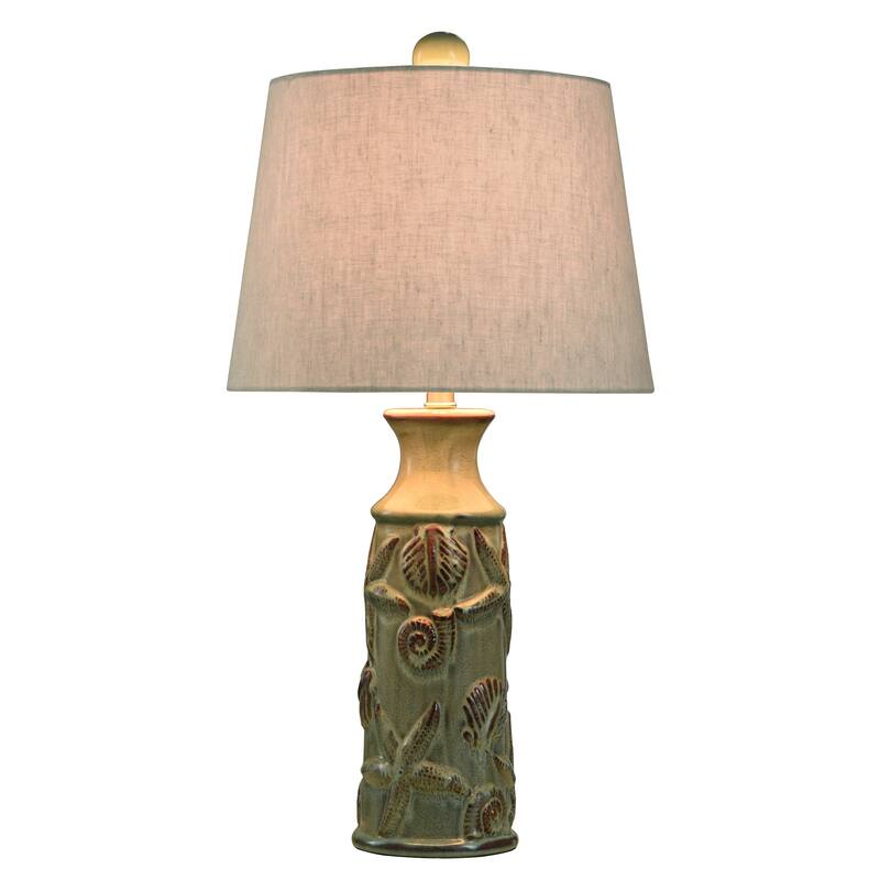 Ceramic Table Lamp - Glazed Finish - Light Grey Shade