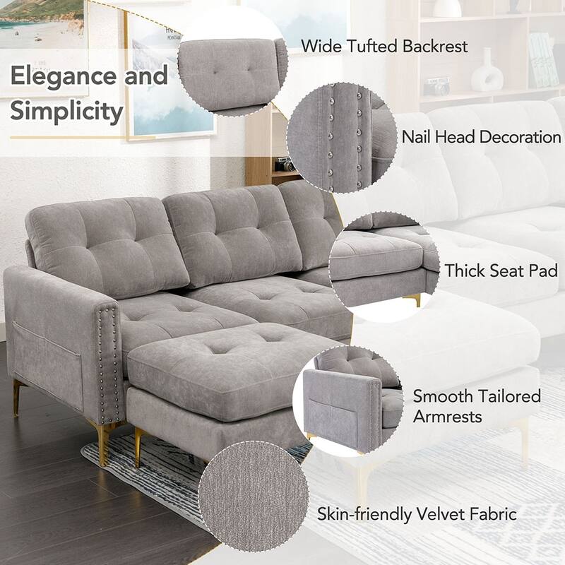 110.6" L-Shape Sleeper Sectional,Mobile Ottoman, Living Room Essential