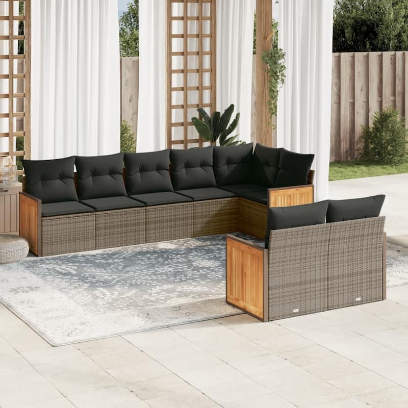vidaXL Patio Sofa Set with Cushions Outdoor Conversation Furniture Poly Rattan - Grey - 24.4 x 24.4 x 27.2