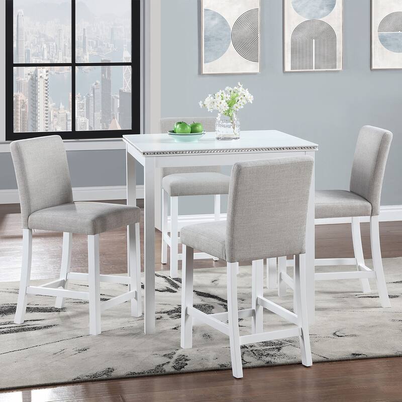 5PCS Square Counter Height Table Set - White
