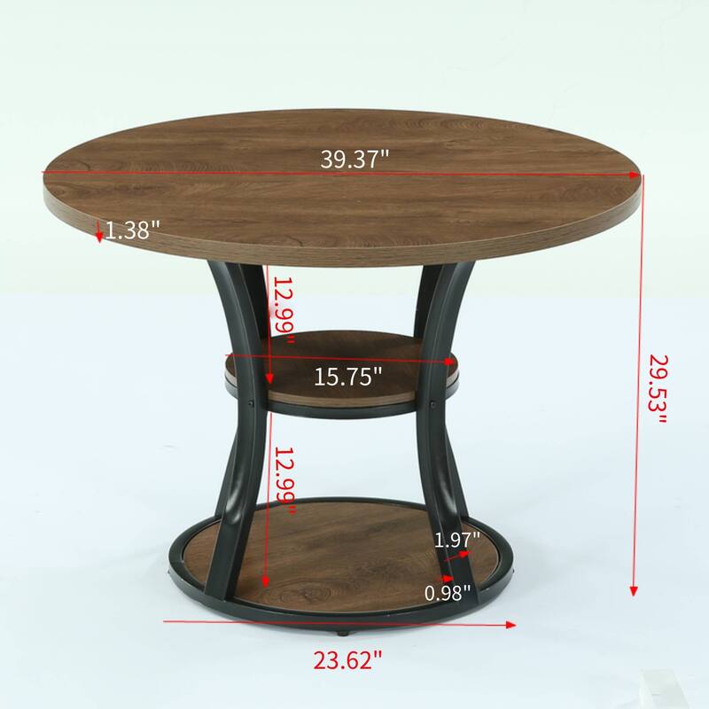 39 Inch Round Pedestal Dining Table with 2-Tier Storage Shelf - 39.37" D x 39.37" W x 29.53" H
