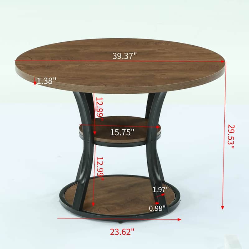 39 Inch Small Round Dining Table for 2-4 People, 3-Tier Round Pedestal Dining Table with Srorage for Kitchen / Dining Room