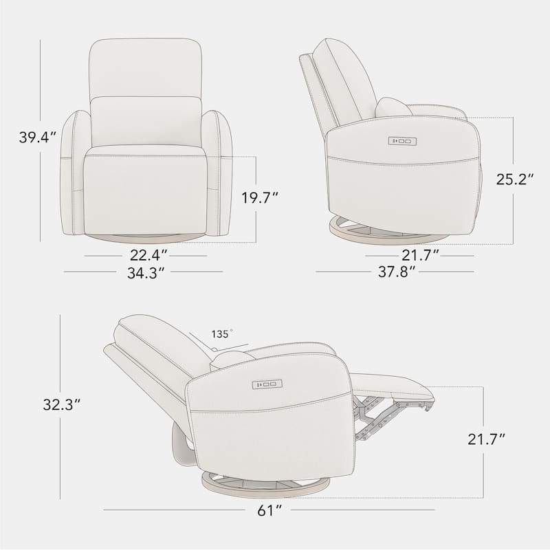 Spruce & Spring Power Swivel Recliner Chair Nursery Glider with Lumber Pillow
