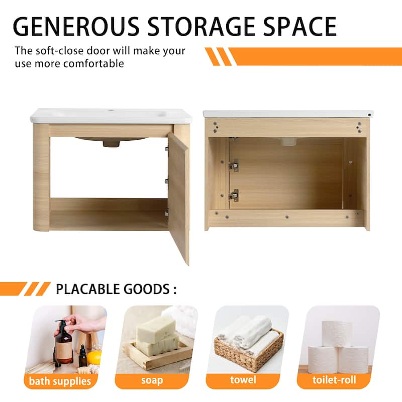 Bathroom Vanity With Sink In 24/28/36/40/60/68 Inch, Floating Bathroom Vanity With Soft Close Door