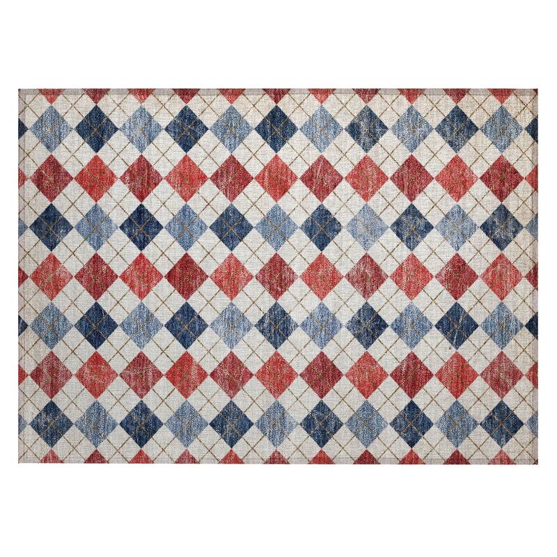 Machine Washable Indoor/ Outdoor Modern Argyle Chantille Rug