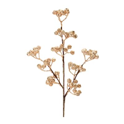 Glittered Gold Berry Spray (Set of 6) - N/A