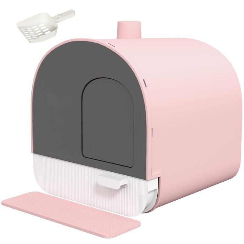 Pink Cat Litter Box with Lid with Scoop and Filter