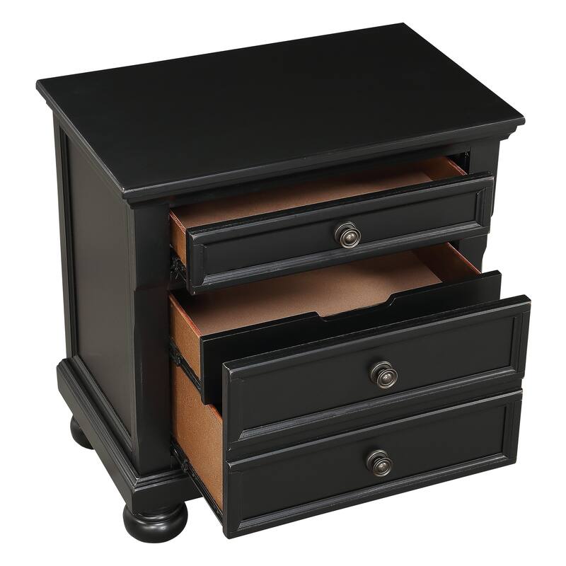 Bedroom Furniture, Polished Finish Bun Feet Nightstand, with Hidden