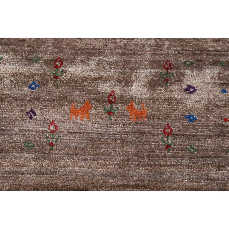 Brown Gabbeh Oriental Area Rug Handmade Silk Carpet - 8'10" x 11'9"