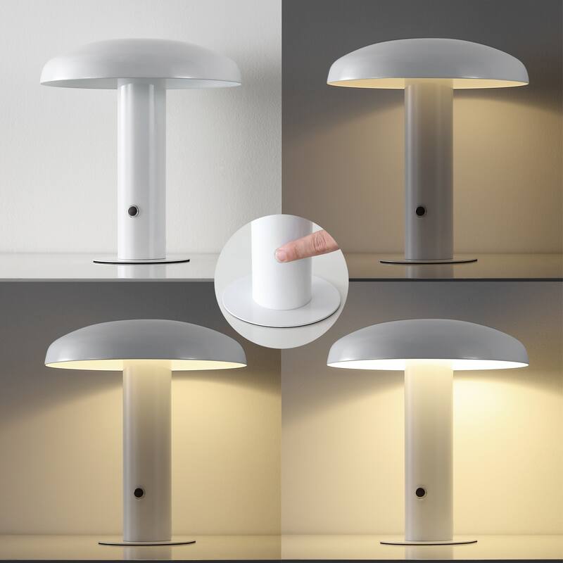 Boletus 11" Contemporary Bohemian Rechargeable/Cordless Iron Integrated LED Mushroom Table Lamp, by JONATHAN Y
