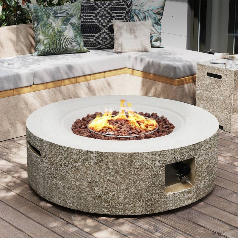 Patio Watcher 42in. Outdoor Round Magnesium Oxide Fire Pit Table with Gas Tank Cover