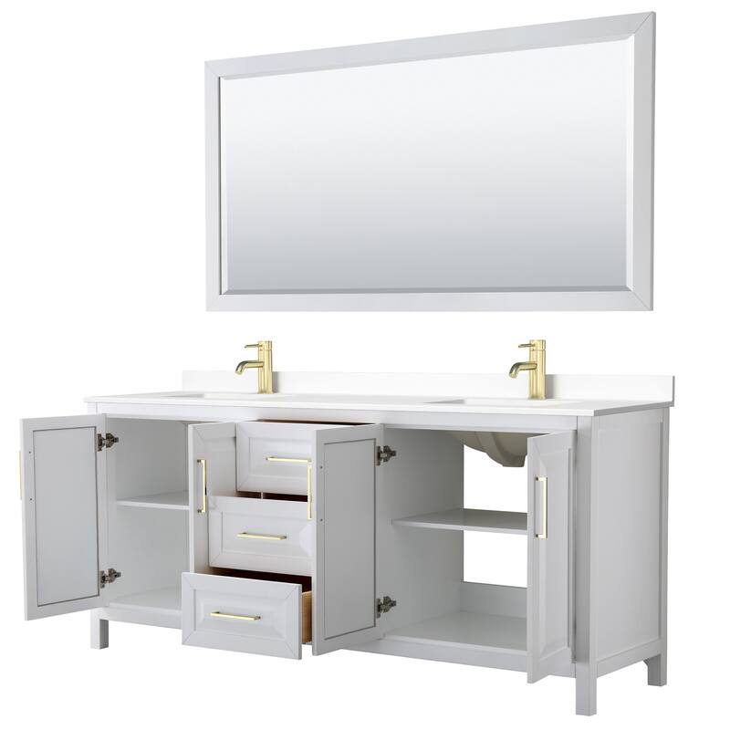 Daria 80 Inch Double Vanity, Cultured Marble Top, 70 Inch Mirror