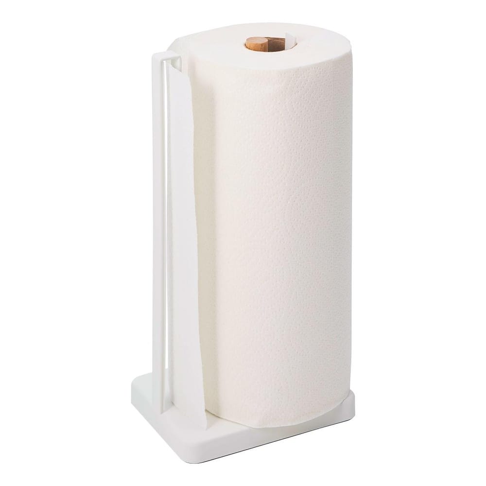 Yamazaki Home Paper Towel Holder, Steel and Wood - L 4.53 x W 6.1 x H 12.2 inches