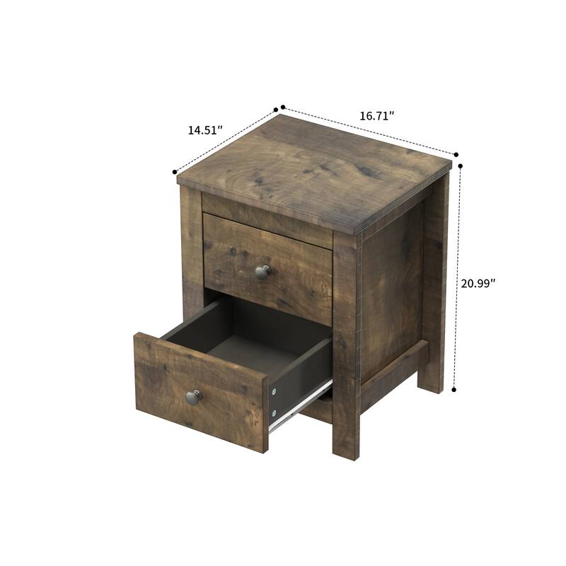 Mid-century vintage style side cabinet nightstand set with drawers and wooden legs