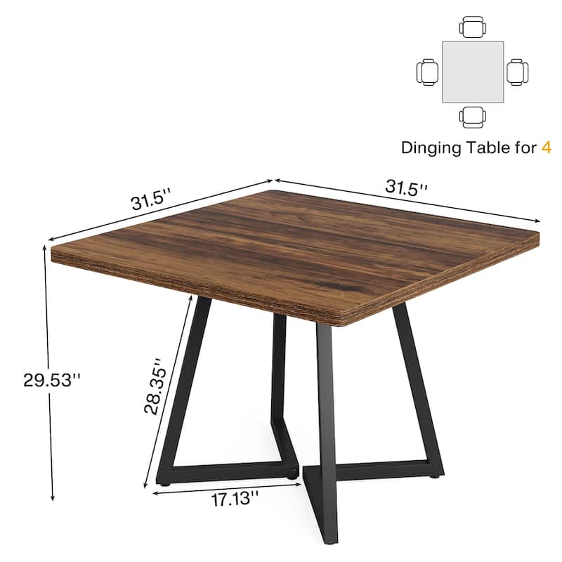 31.5” Square Dining Table for 4 with Metal Base for Dining Room