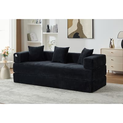 HOMEFUN Chenille Upholstered Convertible Foldable Memory Foam Sleeper Sofa with Pillows for Living Room
