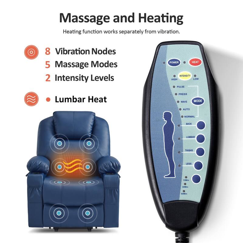 MCombo Electric Power Lift Recliner Chair Sofa with Massage and Heat, 3 Positions, USB Ports, Faux Leather 7040