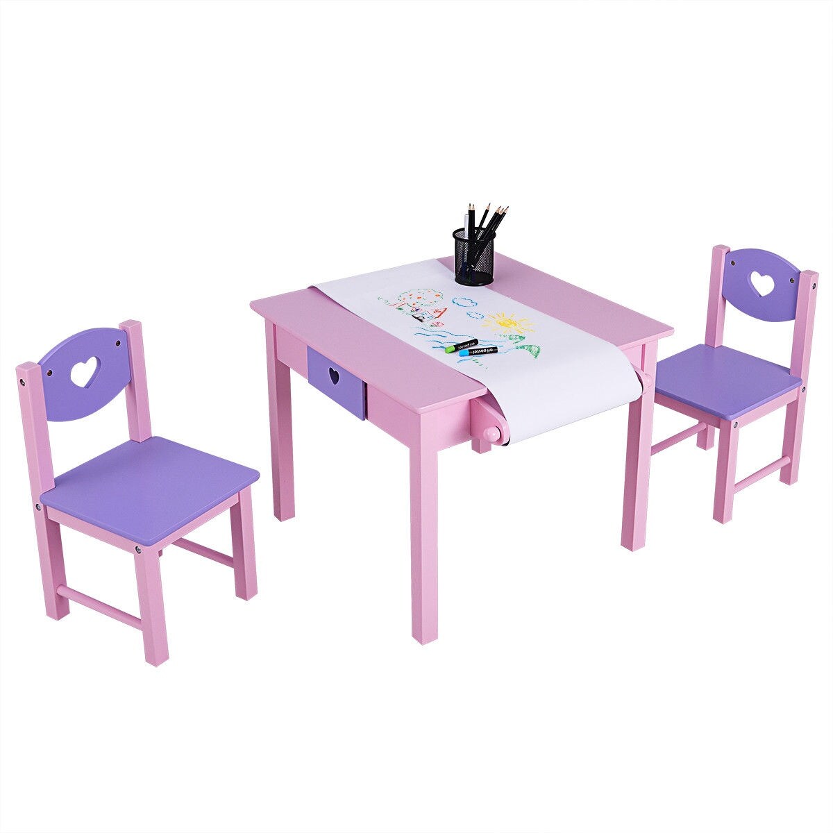 Shop Costway Kids Art Table And 2 Chairs Set With Paper Roll Rack