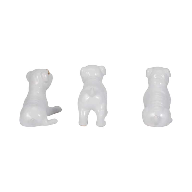 Sagebrook Home Ceramic Pugs Figurines 7" Dogs With Sunglasses in White, Set of 3 - 7" x 3" x 6"