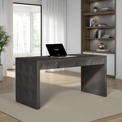 Kizie Writing Desk, 4 Drawers, Black Rubberwood, Rectangular 60 Inch